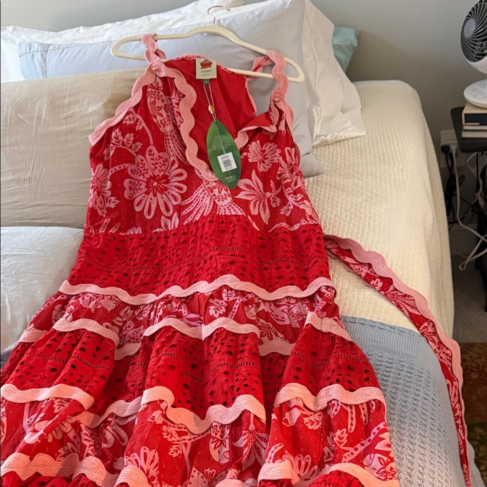 Farm Rio dress Flowerfull birds red mix maxi dress